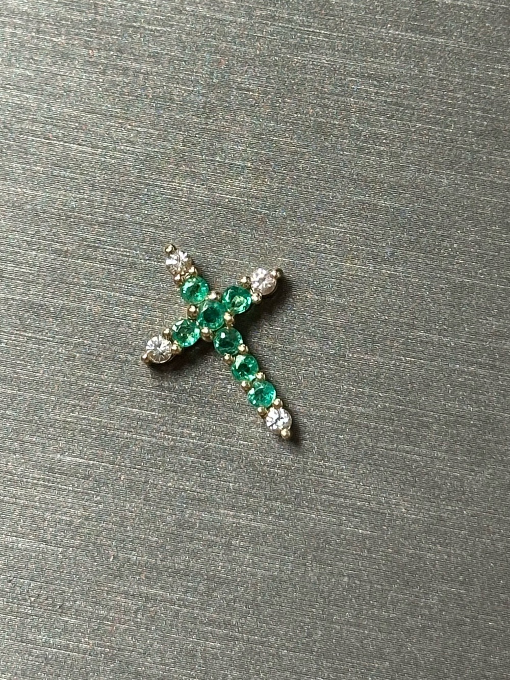 14K Yellow Gold Emerald and Diamond Cross